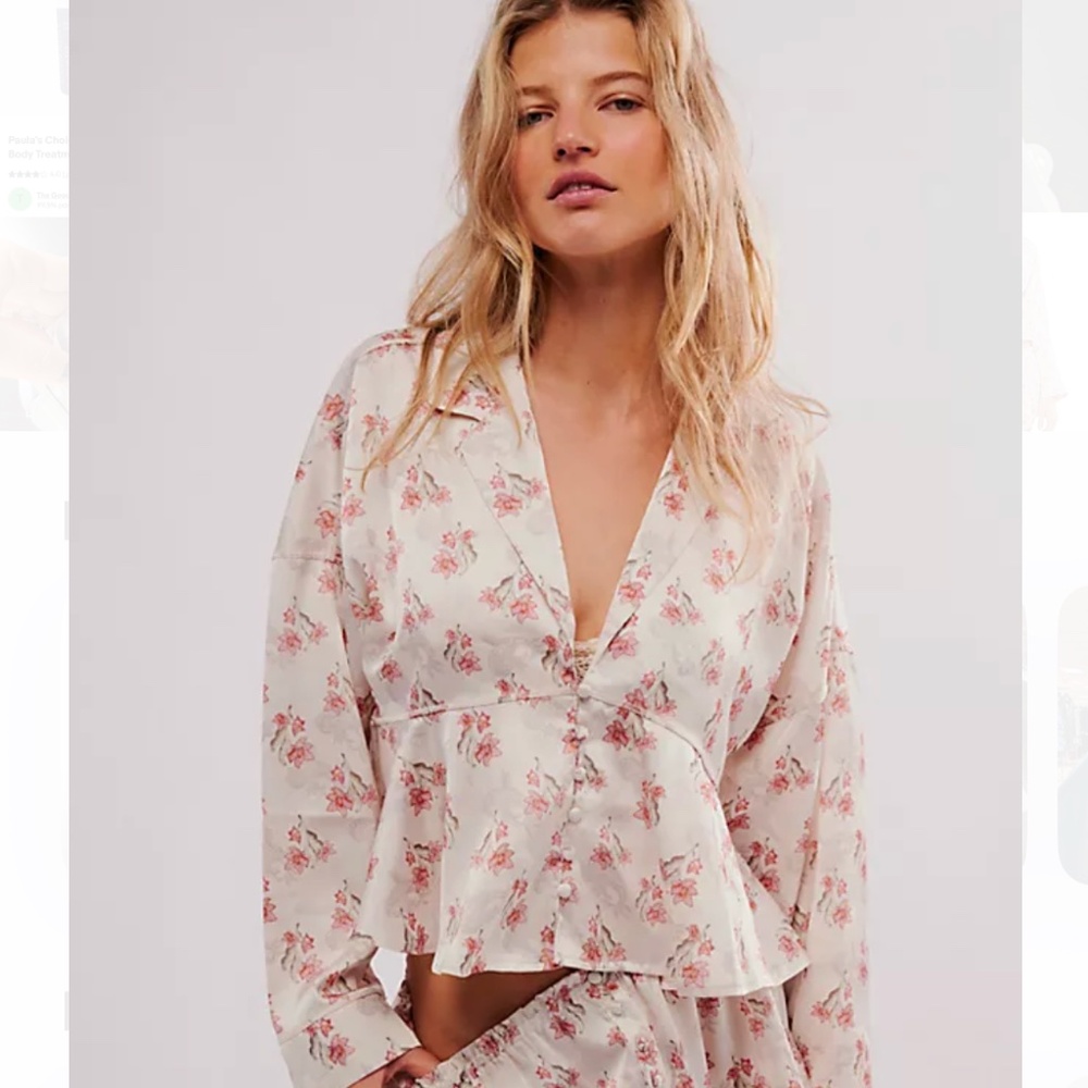 NWT Free People Beauty Sleep Pajama Top Blouse Sz S